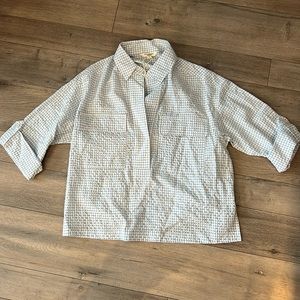 Max studios half slit blue and white top